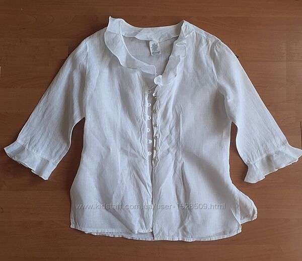 Блуза біла льон 100, довжина 62 см.