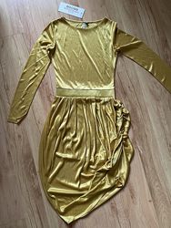  Oh Polly золотое платье с длинным рукавом и оригинальным низом