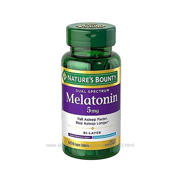 Natures Bounty, Двойной спектр, мелатонин, 5 мг, 60 двухслойных таблеток