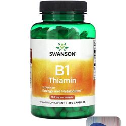 Swanson, вітамін B1, тіамін, 100 мг, 250 капсул, тиамин, Витамин В1