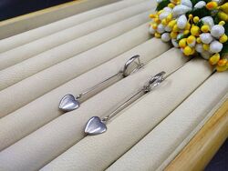 Красивые серебряные серьги подвески висюльки сердечки925 английская застёжк