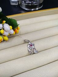 Серебряный кулон подвеска цветок роза с розовым фианитом 925