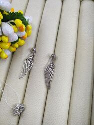 Серебряные гвоздики пусеты подвески крылья в стиле pandora пандора 925