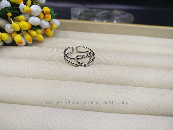 Серебряное эльфийское кольцо перстень переплетение сердце 925 безоразмерное