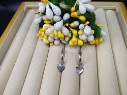Серебряные стильные подвески висюльки сердечки 925 английская застежка