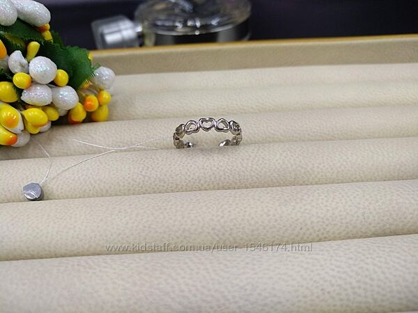 Серебряное безразмерное модное фаланговое кольцо сердечки pandora 925 
