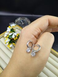 Серебряные серьги подвески кольцо конго со съемным фианитом 925 СКИДКА 