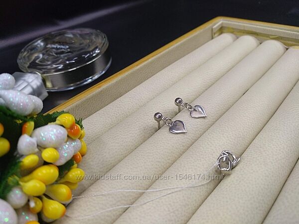 Серебряные подвески серьги гвоздики пусеты 925 модные сердечки