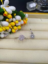 Набор серебряный кулон кольцо нежное с белым камнем фианитом 925