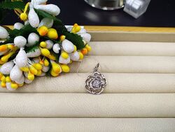 Серебряный кулон, подвеска нежная роза цветок с белым фианитом 925
