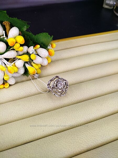 Серебряное кольцо роза цветок с фианитом 925 