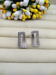 Срібні сережки фантазійні квардати з фіанітами 925 англійська застібка