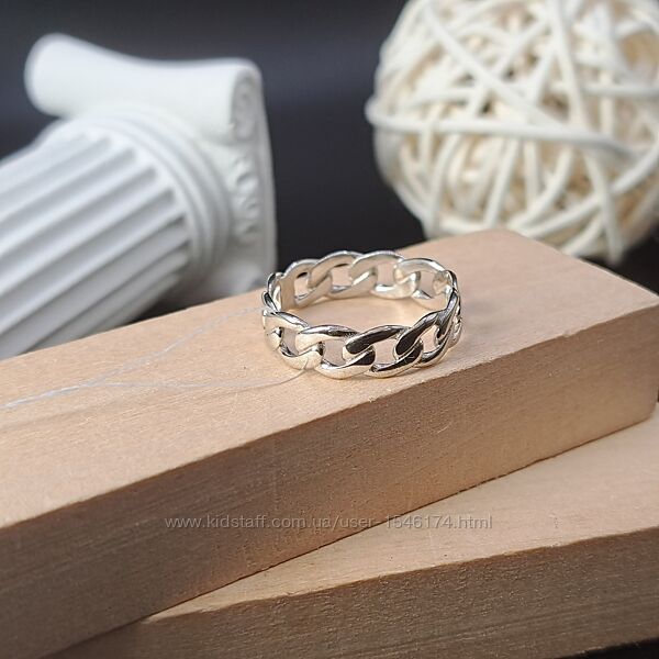 Серебряное стильное модное кольцо цепь цепочка 925 размер 16,5 и 17,5 и 18