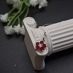 Серебряный кулон подвеска цветок с красным белым фианитом 925