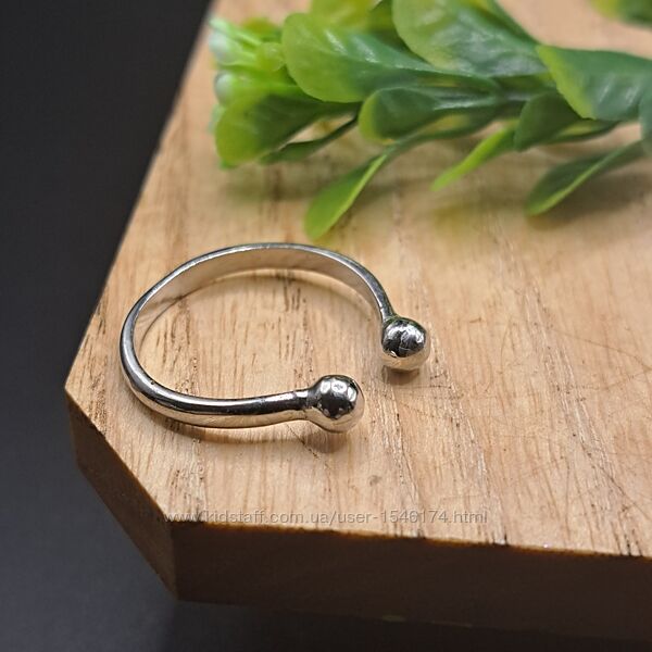 Серебряное стильное безразмерное фаланговое кольцо минимал шар 925