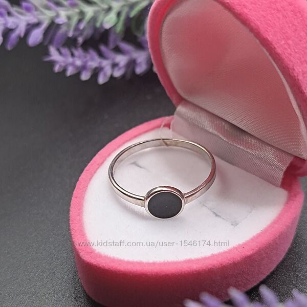 Серебряное стильное кольцо круг з черной серединой тоннель 925 размер 17,5