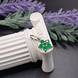 Серебряный кулон подвеска цветок с зеленым фианитом 925