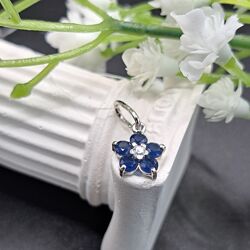 Серебряный кулон подвеска цветок с синим белым фианитом 925