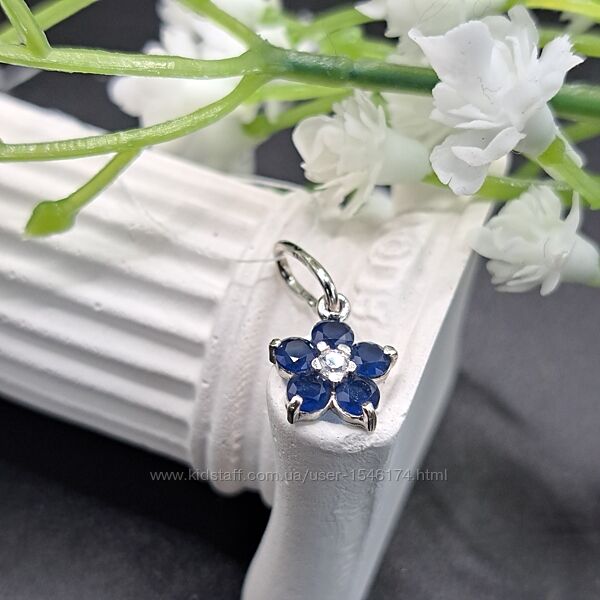 Серебряный кулон подвеска цветок с синим белым фианитом 925