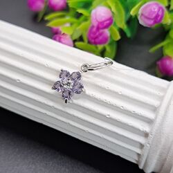 Серебряный кулон подвеска цветок с фиолетовым сиреневым фианитом 925