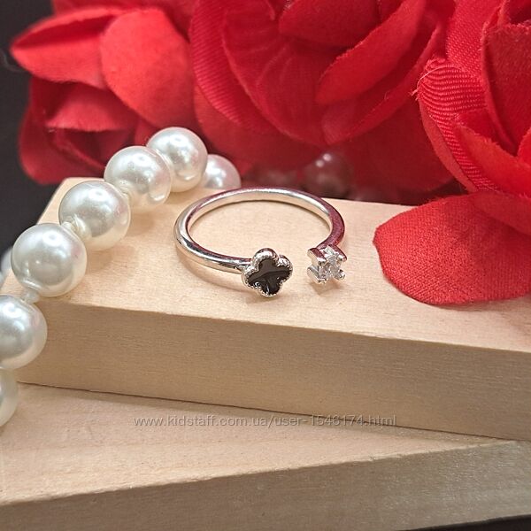 Серебряное безразмерное фаланговое кольцо в стиле ван клиф с фианитом 925