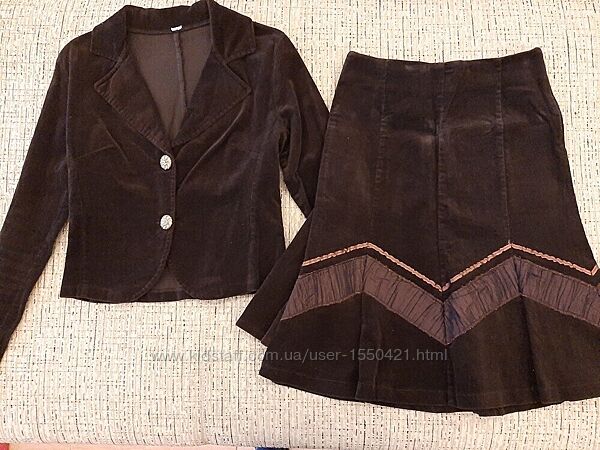 Костюм вельветовый юбка и пиджак 44-46 размер 