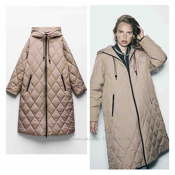 Женское длинное стеганое пальто Zara
