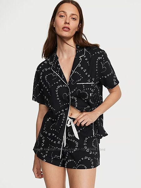Пижама Flannel Short Pajama Set Black Swirl Hearts Victoria&acutes Secret