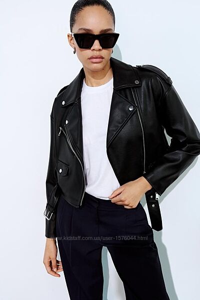 Байкерская куртка укороченная косуха кожаная кожанка зара zara