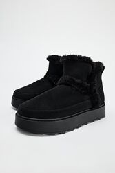 Черные угги женские с мехом zara new