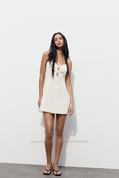 Короткое платье белое льняное zara