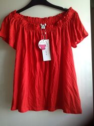 красная футболка топ с открытыми плечами zara amisu xs