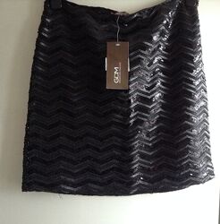 Черная кожаная юбка с пайетками в стиле zara s m