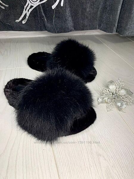 Шлепанцы с мехом норка песец