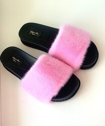 Шлепанцы с натуральной норкой