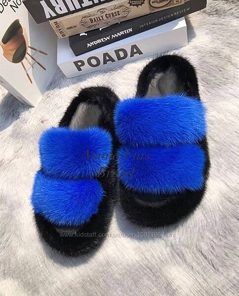 Шлепанцы с натуральным мехом норки на платформе - новинка сезона