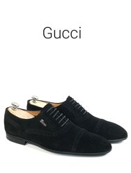 Кожаные мужские туфли оксфорды броги Gucci Logo Lace Up Oxfords Оригинал