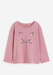 Реглан кофтинка топ футболка з довгим рукавом H&M бавовна принт котик