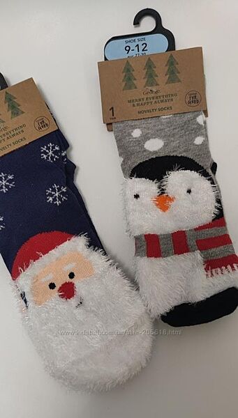 Шкарпетки носочки носки новорічні принти George санта та пінгвін