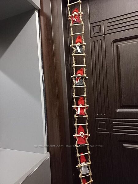 Декор с эльфами на веревочной лестнице 115 см , новогодний набор новый