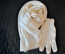 Набір рукавички палантин шарф. Прикрашено стразами