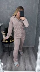 Піжама жіноча велюр на коттоні 42-44, 46-48, 50-52 чорний, беж, червоний, п