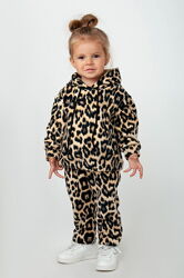 Теплий флісовий костюм леопард для дівчаток 80 - 98 рр