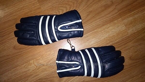 Перчатки кожаные синие 9-12лет