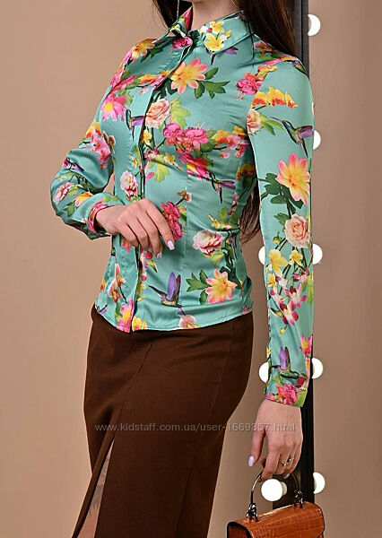 Блуза женская бирюзовая с рисунком п420