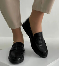 Туфли лоферы женские черные т1463