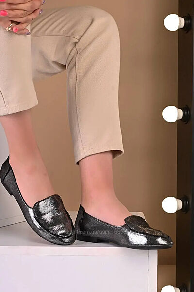  Туфли балетки женские серебристые т1495