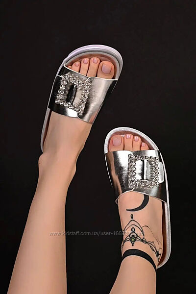  Шлепанцы женские серебристые б1342