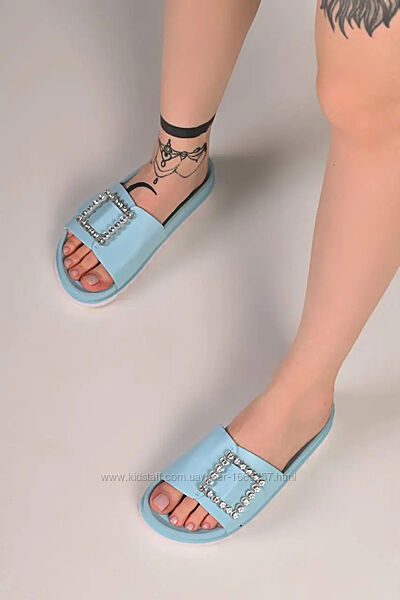 Шлепанцы женские голубые б1347