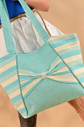  Женская пляжная сумка голубая код 7-5031